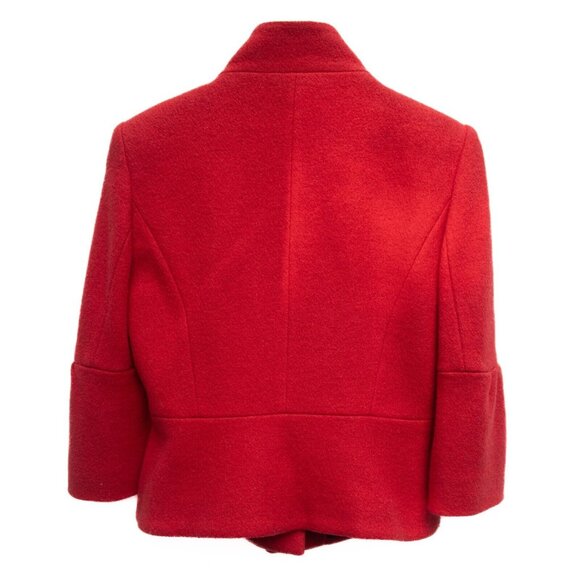 RoFa Moden Womens US 4 100% Wool Red Cropped Coat 3/4 Bell Sleeve Academia Chic - Picture 3 of 8